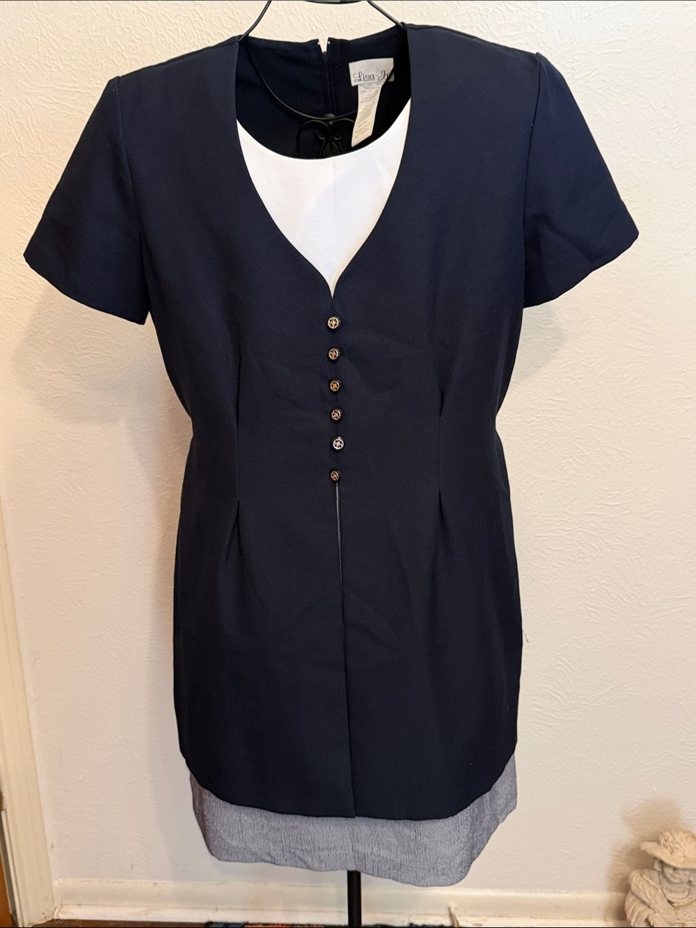 💅💅💅BOGOHO💅💅💅Classic Navy and White Short Sleeve 2fer Dress-14